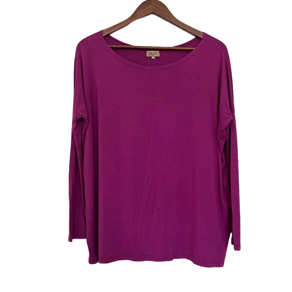 Piko 1988 Womens Top Long Sleeves Bamboo Size S ? Purple Pink Oversized Stretch